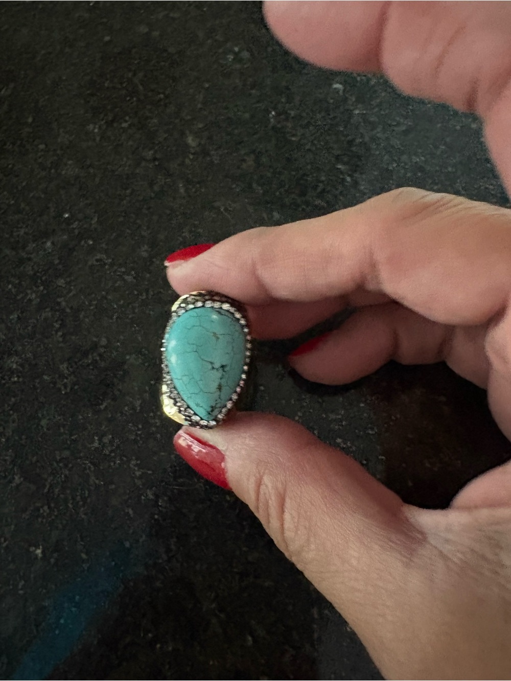 Source Unknown Turquoise Teardrop Ring with Gold Accents - Picture 2 of 5